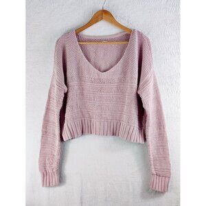Sweater Top by Me to WE Pullover Dusty Pink V-Neck Relaxed Fit Short Waist Pullo